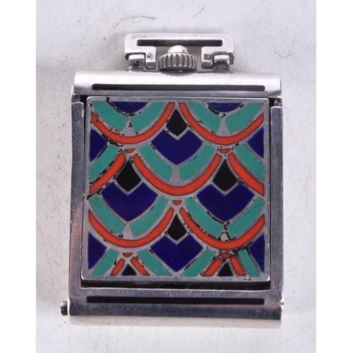 1343 - AN ART DECO SILVER AND ENAMEL FOLDING TRAVELLING ENAMEL CLOCK. 4.5 cm x 3 cm.