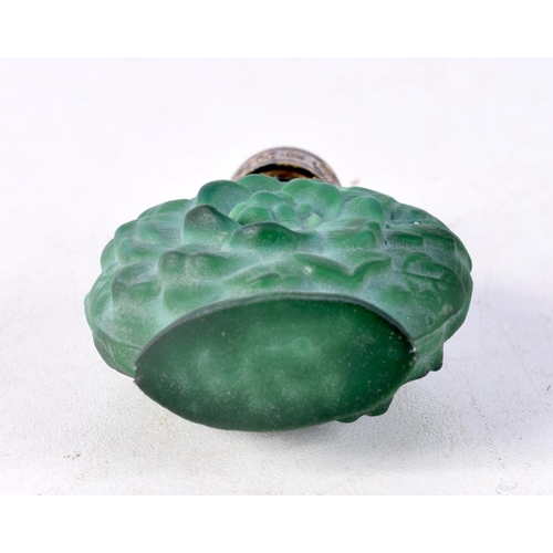 1349 - A MALACHITE GLASS SCENT BOTTLE. 5.25 cm x 4 cm.