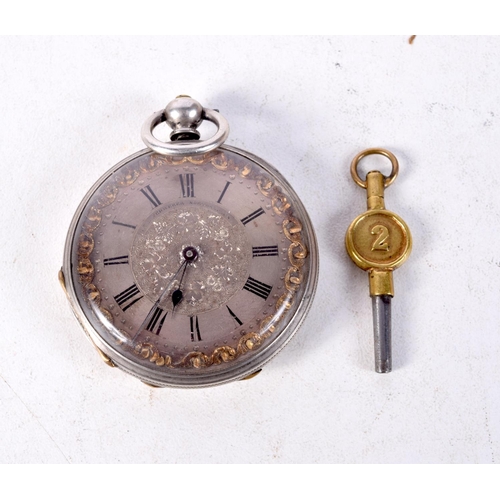 1351 - AN ANTIQUE SILVER WATCH. 44 grams. 4 cm diameter.