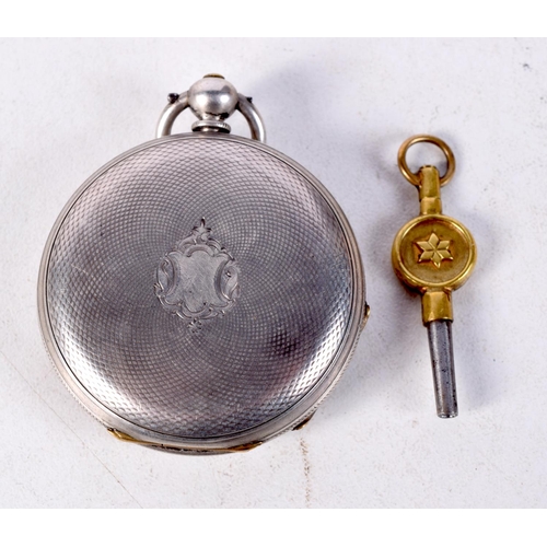 1351 - AN ANTIQUE SILVER WATCH. 44 grams. 4 cm diameter.