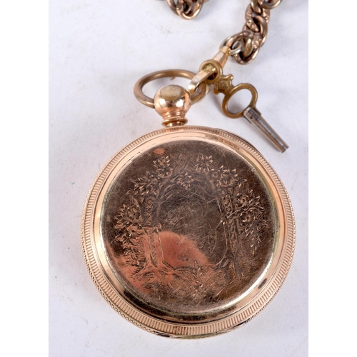 1363 - A VINTAGE YELLOW METAL FOB WATCH. 5.5 cm wide.