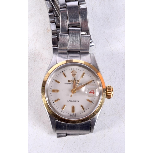 1372 - A LADIES TWO TONE ROLEX WRISTWATCH. 2.75 cm wide inc crown.