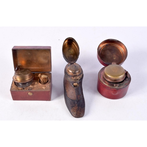 1404 - THREE BOXED INKWELLS. Largest 9.5 cm x 5 cm. (3)