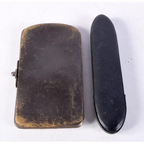 1405 - AN ANTIQUE PURSE and a glasses case. Largest 15.5 cm x 3.5 cm. (2)