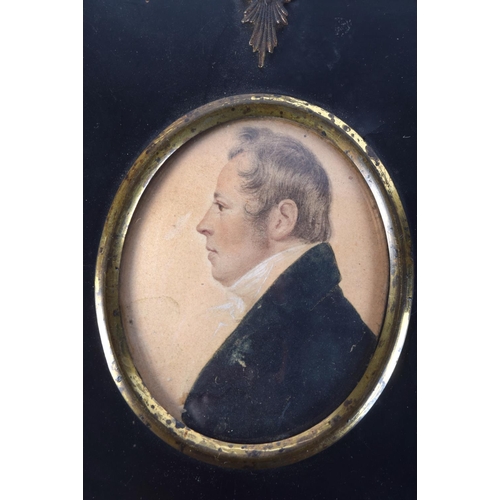 1421B - English School (C1830) Watercolour, Portrait. 12 cm x 10 cm.