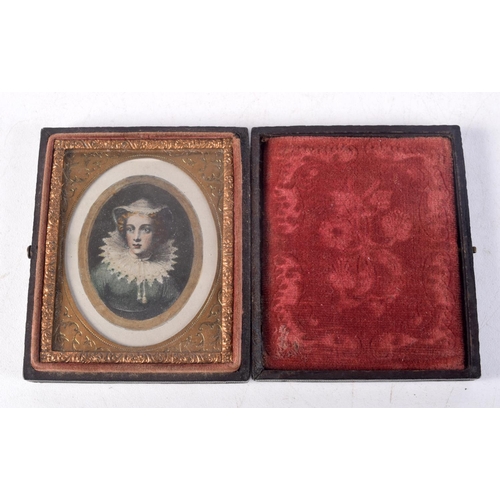 1421E - AN ANTIQUE CASED PORTRAIT. 7 cm x 6 cm.