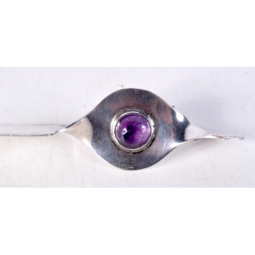 1424B - A MEXICAN SILVER AND AMETHYST LETTER OPENER. 34 grams. 17 cm x 2.5 cm.