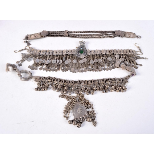 1432A - TWO MIDDLE EASTERN YEMENI SILVER NECKLACES. 276 grams. Largest 64 cm long. (2)