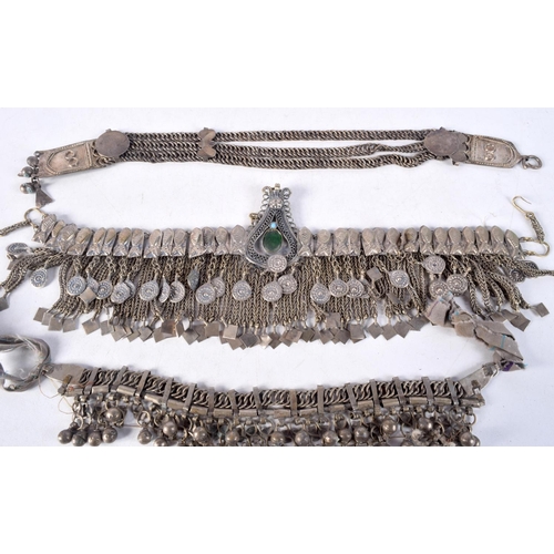 1432A - TWO MIDDLE EASTERN YEMENI SILVER NECKLACES. 276 grams. Largest 64 cm long. (2)