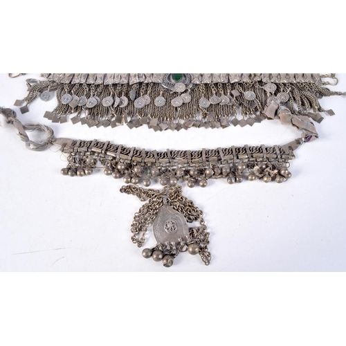 1432A - TWO MIDDLE EASTERN YEMENI SILVER NECKLACES. 276 grams. Largest 64 cm long. (2)