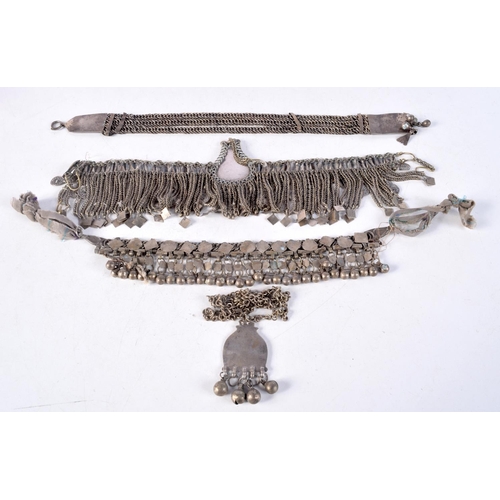 1432A - TWO MIDDLE EASTERN YEMENI SILVER NECKLACES. 276 grams. Largest 64 cm long. (2)