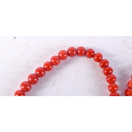 1434D - A BLOOD RED CORAL NECKLACE. 53 cm long.