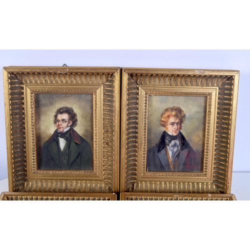 1438F - A SET OF FOUR EARLY 20TH CENTURY EUROPEAN PAINTED IVORY PORTRAIT MINIATURES. 18 cm x 15 cm. Referenc... 