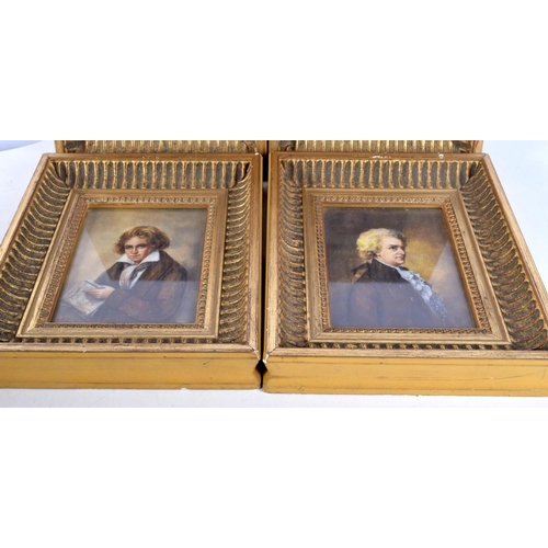 1438F - A SET OF FOUR EARLY 20TH CENTURY EUROPEAN PAINTED IVORY PORTRAIT MINIATURES. 18 cm x 15 cm. Referenc... 