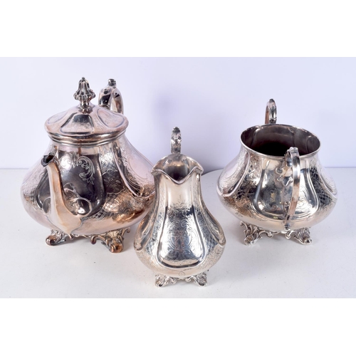 1438I - A VICTORIAN THREE PIECE SILVER AND IVORY TEASET. London 1865. 1221 grams. Largest 24 cm x 20 cm. (3)... 