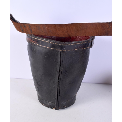 1472 - AN ANTIQUE COUNTRY HOUSE LEATHER BUCKET. 48 cm x 24 cm inc handle.