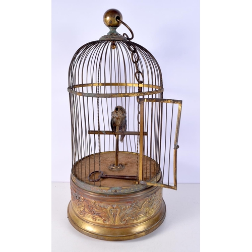 1486 - A CHARMING ANTIQUE SINGING BIRD AUTOMATON BIRD CAGE. 50 cm x 15 cm.