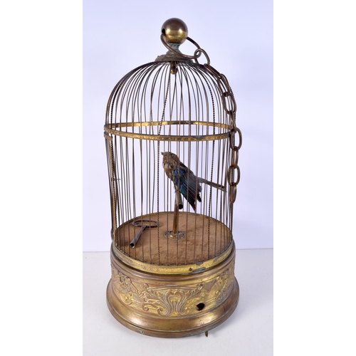 1486 - A CHARMING ANTIQUE SINGING BIRD AUTOMATON BIRD CAGE. 50 cm x 15 cm.