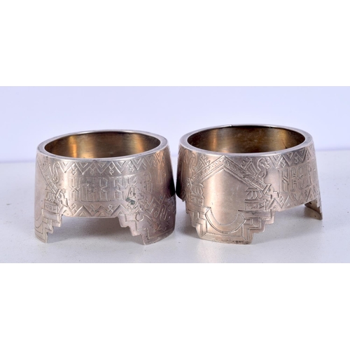 1497 - A PAIR OF 19TH CENTURY RUSSIAN SILVER SALTS. 61 grams. 5 cm x 3 cm.