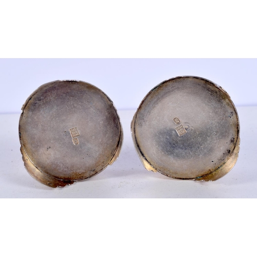 1497 - A PAIR OF 19TH CENTURY RUSSIAN SILVER SALTS. 61 grams. 5 cm x 3 cm.