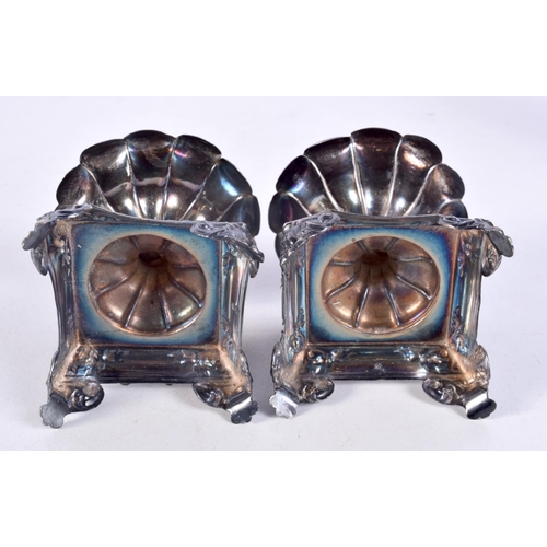 1499 - A PAIR OF ANTIQUE FRENCH SILVER SALTS. 108 grams. 7 cm x 6.25 cm.