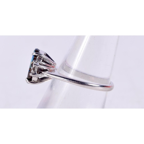 752 - A 14CT WHITE GOLD, DIAMOND AND OPAL RING.  Stamped 475, Size L, weight 3.3g