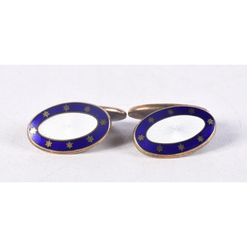 755 - A PAIR OF SILVER AND ENAMEL CUFFLINKS.  Hallmarked Birmingham 1992, 1.7cm x 1.1cm, total weight 12.3... 