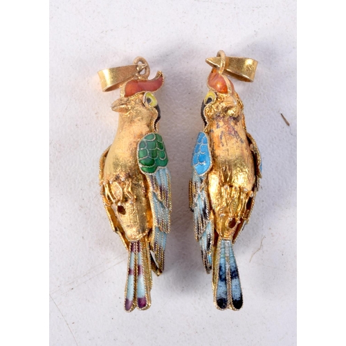 779 - TWO SILVER AND ENAMEL BIRD PENDANTS.  Stamped Silver, 3.8cm x 0.9cm, total weight 5.4g (2)