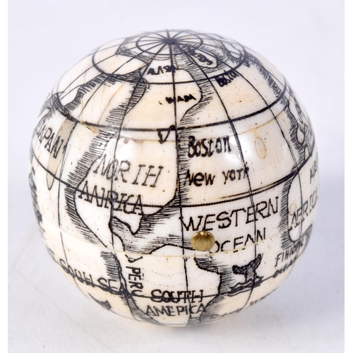 783 - A BONE GLOBE COMPASS.  4cm diameter