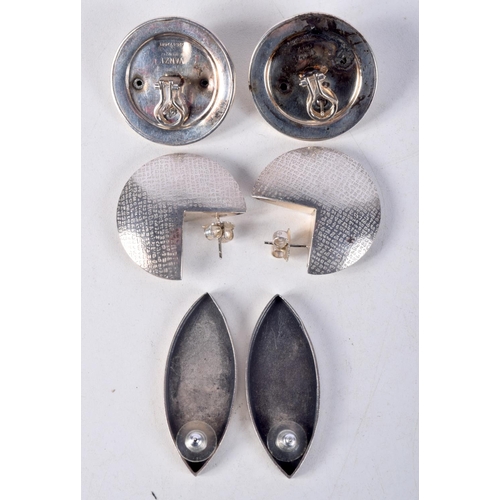 796 - A PAIR OF SILVER VANZI OF FIRENZE EARRINGS TOGETHER WITH 2 OTHER MODERNIST STYLE PAIRS.  Stamped 925... 