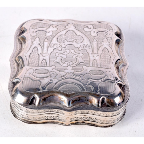 809 - A STERLING SILVER SNUFF BOX.  Hallmarked Sterling 1857, 5cm x 5cm x 2.1cm, weight 25g