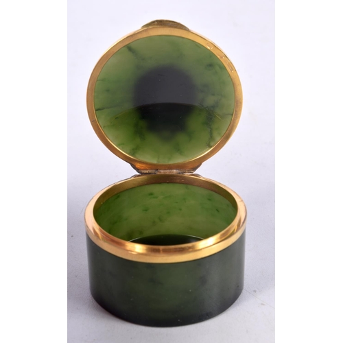 815 - STYLE OF FABERGE GUILLOCHE NEPHRITE JADE TRINKET BOX.  DECORATED WITH A CROWN SURROUNDED BY DIAMONDS... 