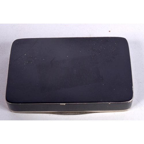 816 - A BLACK ENAMEL BOX INLAID WITH SILVER.  Stamped 84, 7.6cm x 5.2cm x 1.2cm, weight 75.4g