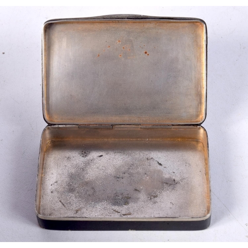 816 - A BLACK ENAMEL BOX INLAID WITH SILVER.  Stamped 84, 7.6cm x 5.2cm x 1.2cm, weight 75.4g