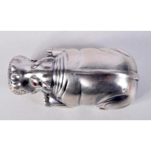 820 - A CONTINENTAL SILVER HIPPO WITH GEM SET EYES.  Stamped 88, 3.5cm x 7.8cm x 3.8cm, weight 73.7g