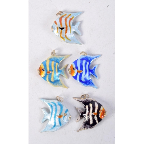 824 - FIVE ENAMEL PENDANTS IN THE FOR OF ANGEL FISH.  2.7cm x 2.7cm, total weight 19.8g (5)