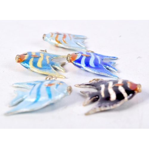 824 - FIVE ENAMEL PENDANTS IN THE FOR OF ANGEL FISH.  2.7cm x 2.7cm, total weight 19.8g (5)