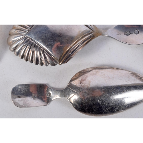 827 - SIX ASSORTED SILVER CADDY SPOONS.  Various hallmarks, Largest 8.7cm x 3.6cm, total weight 53g