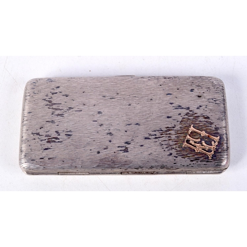 848 - A CONTINENTAL SILVER CIGARETTE CASE WITH GOLD MONOGRAM.  Stamped 800, 8.5cm x 4.5cm x1cm, weight 54g