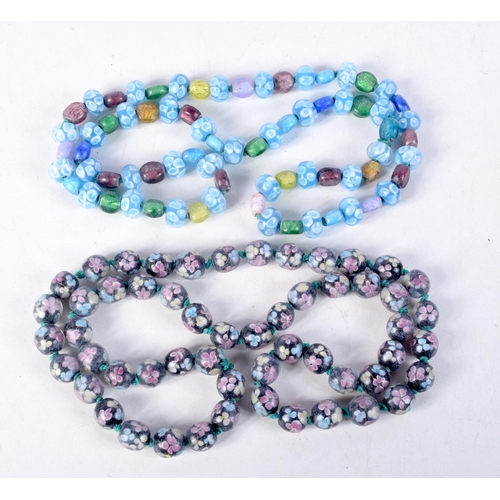 849 - TWO ITALIAN GLASS BEAD NECKLACES.  Longest 76cm