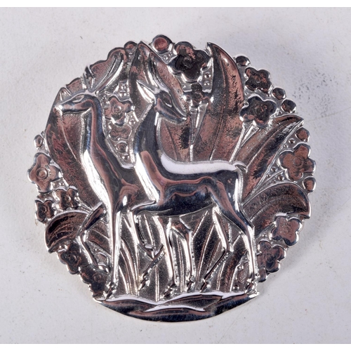 856 - A DANISH STERLING SILVER DEER BROOCH.  Stamped Sterling Denmark, 4.1cm diameter, weight 12g