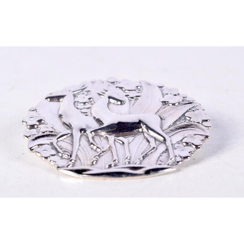 856 - A DANISH STERLING SILVER DEER BROOCH.  Stamped Sterling Denmark, 4.1cm diameter, weight 12g