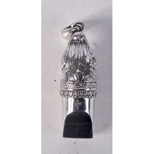 859 - A SILVER FOX HEAD WHISTLE PENDANT.  Stamped 925, 4.6cm x 1.5cm, weight 11.3g