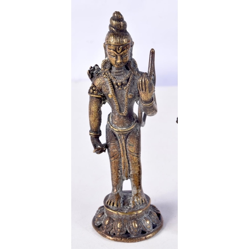 894 - TWO BRONZE ASIAN GODS.  MANDKESVARA YAB-YUM ON LOTUS HAPPY BUDDHA AND LORD SIRI RAMA HOLDING A BOW A... 