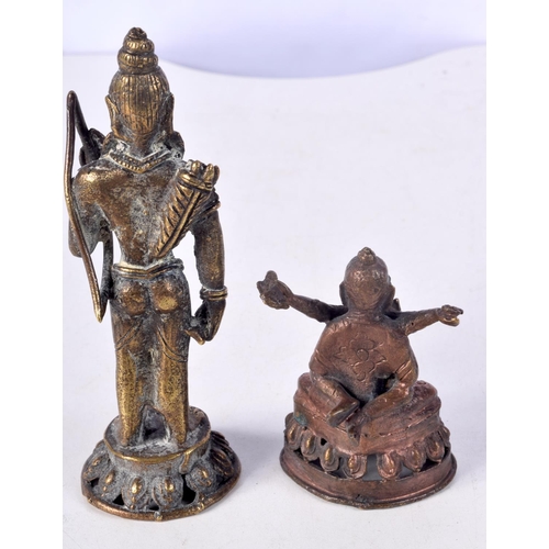 894 - TWO BRONZE ASIAN GODS.  MANDKESVARA YAB-YUM ON LOTUS HAPPY BUDDHA AND LORD SIRI RAMA HOLDING A BOW A... 