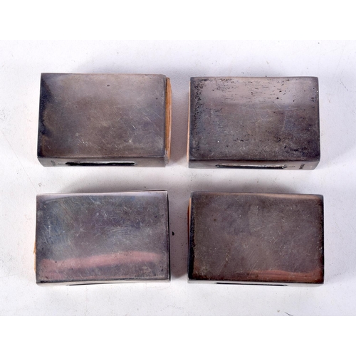 903 - FOUR SILVER MATCHBOX HOLDERS.  Stamped Sterling, 1.4cm x 4.2cm x 2.8cm, total weight of silver 88g