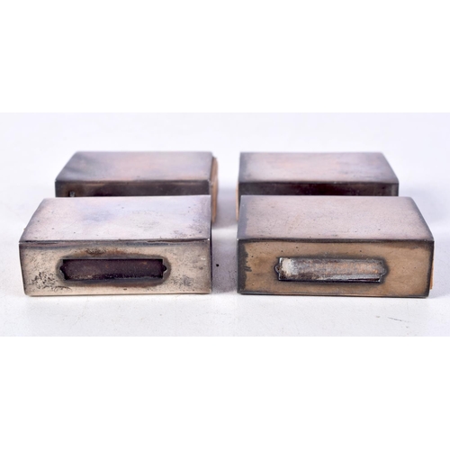 903 - FOUR SILVER MATCHBOX HOLDERS.  Stamped Sterling, 1.4cm x 4.2cm x 2.8cm, total weight of silver 88g