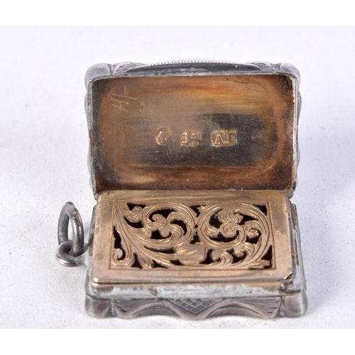 904 - A VICTORIAN SILVER VESTA CASE BY ALFRED TAYLOR.  Hallmarked Birmingham 1864, 3.2cm x 1.9cm x 0.7cm, ... 