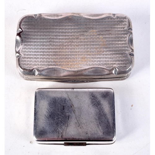 920 - TWO CONTINENTAL SILVER SNUFF BOXES.  Stamped Denmark and a Dutch Silver Mark,  Largest 1.9cm x 8.1cm... 