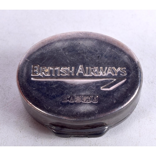 921 - A BRITISH AIRWAYS SILVER PILL BOX.  Hallmarked Sheffield 1992, 1.6cm x 3.4cm x 3cm, weight 20.2g